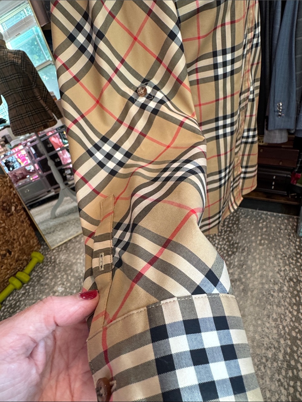 Burberry Beige Plaid Long-Sleeve Button-Down Shirt - Picture 8 of 9